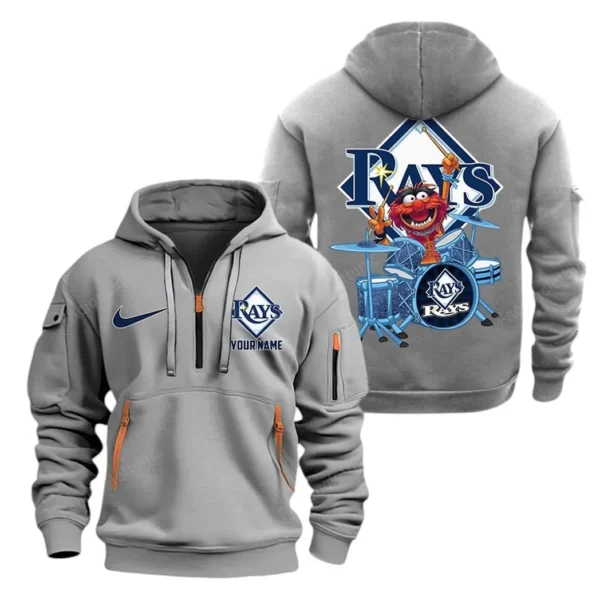 Athletic Half-Zip Hoodie, Team-Style Logo Print Hoodie Gift For Football Fans MLB250 - Grey