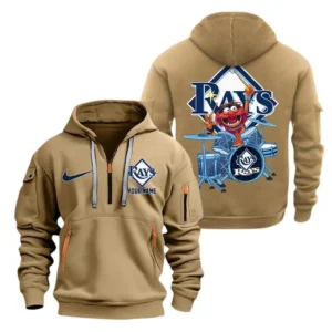 Casual Sports Hoodie Half Zipper, Modern Logo Detail Printing MLB250 - Khaki