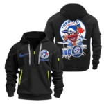 Lightweight Sports Hoodie Half Zipper, Unique Logo Print MLB250 - Black