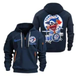 Street-Style Hoodie Half Zipper, Modern Sports Logo MLB250 - Navy