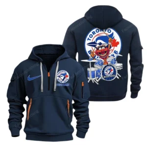 Street-Style Hoodie Half Zipper, Modern Sports Logo MLB250 - Navy