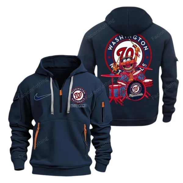Casual Sports Hoodie Half Zipper, Modern Logo Detail Printing MLB250 - Navy