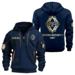 Casual Sports Hoodie Half Zipper, Modern Logo Detail Printing MLS030 - Navy