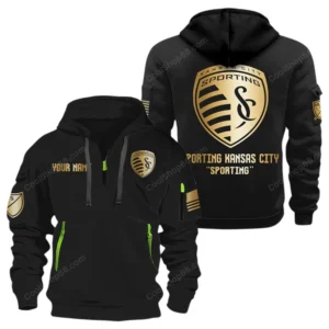 Athletic Half-Zip Hoodie, Team-Style Logo Print Hoodie Gift For Football Fans MLS030 - Black