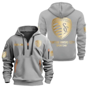 Casual Sports Hoodie Half Zipper, Modern Logo Detail Printing MLS030 - Gray