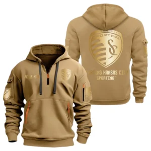 Urban Streetwear Hoodie, Half-Zip with Exclusive Logo MLS030 - Khaki