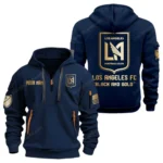 Street-Style Hoodie Half Zipper, Modern Sports Logo MLS030 - Navy