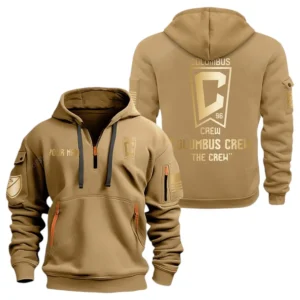 Athletic Half-Zip Hoodie, Team-Style Logo Print Hoodie Gift For Football Fans MLS030 - Khaki
