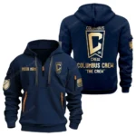 Casual Sports Hoodie Half Zipper, Modern Logo Detail Printing MLS030 - Navy