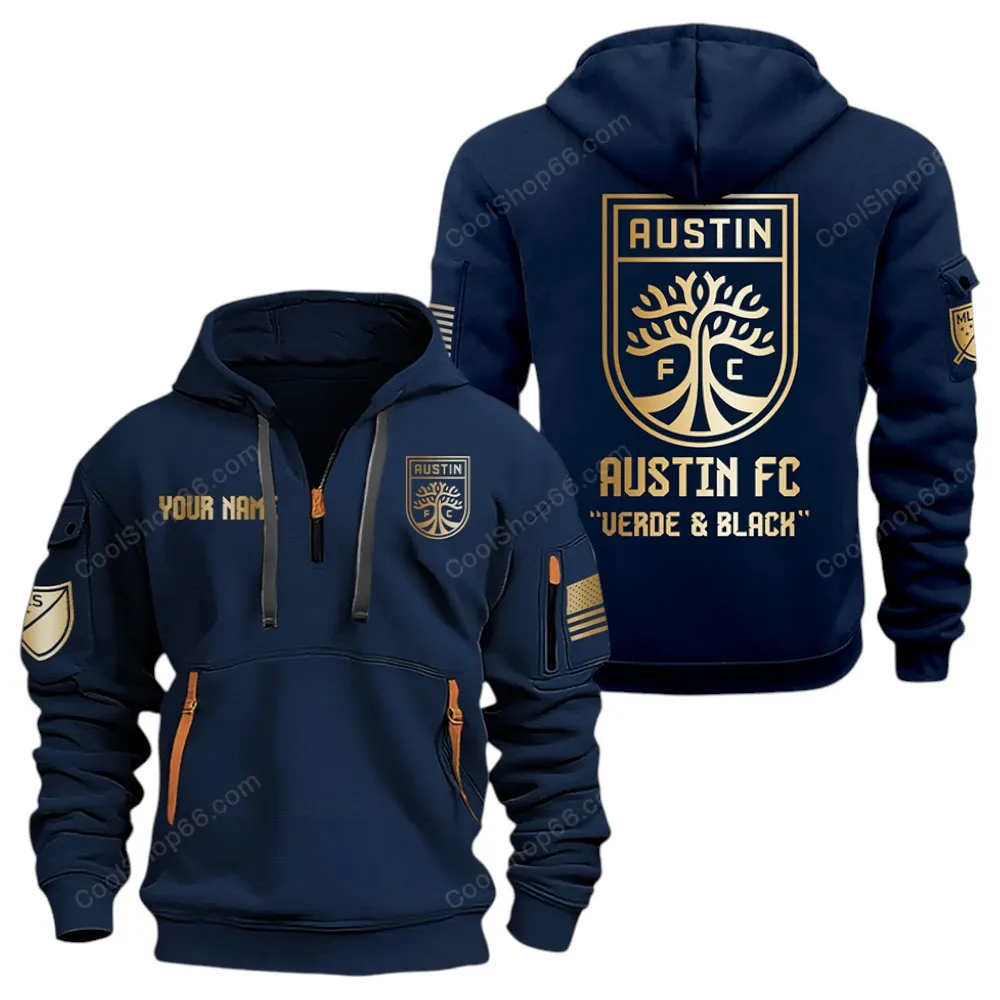 Outdoor Half-Zip Hoodie, Team Spirit Logo Design MLS030 - Navy