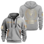 Street-Style Hoodie Half Zipper, Modern Sports Logo MLS030 - Gray