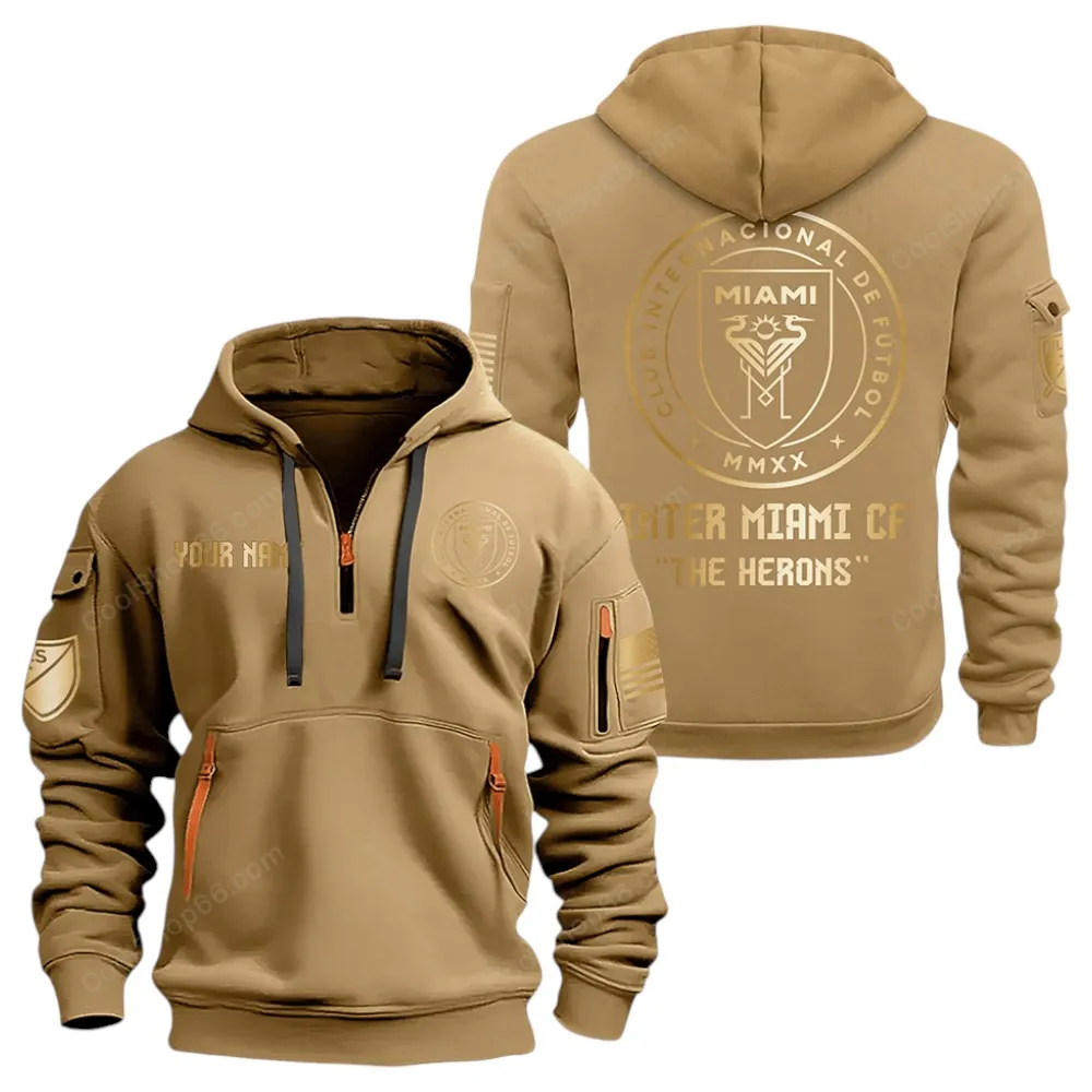 Training Hoodie Half Zipper, Fan-Friendly Logo Design MLS030 - Khaki