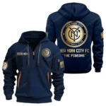 Street-Style Hoodie Half Zipper, Modern Sports Logo MLS030 - Navy