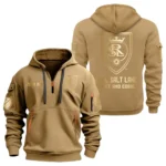 Athletic Half-Zip Hoodie, Team-Style Logo Print Hoodie Gift For Football Fans MLS030 - Khaki
