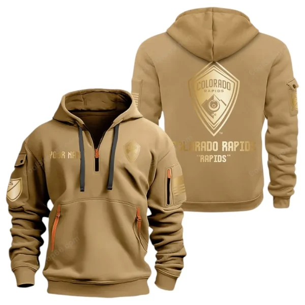 Everyday Hoodie Half Zipper, Athletic-Inspired Logo MLS030 - Khaki