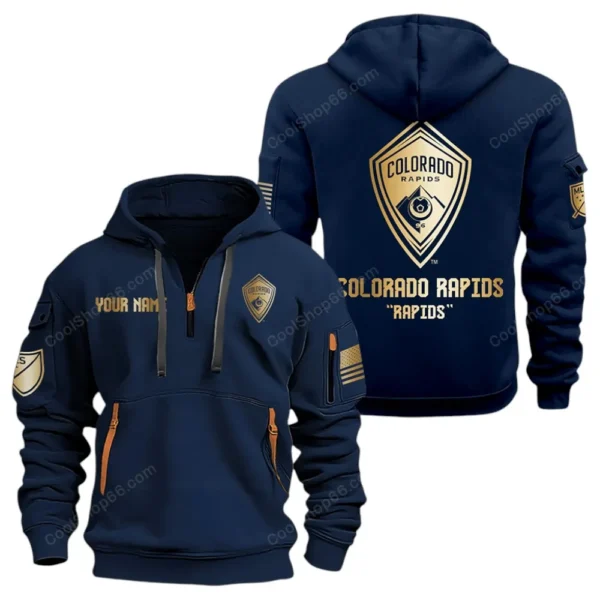 Outdoor Half-Zip Hoodie, Team Spirit Logo Design MLS030 - Navy