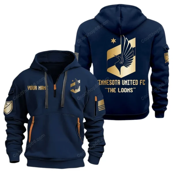 Casual Sports Hoodie Half Zipper, Modern Logo Detail Printing MLS030 - Navy