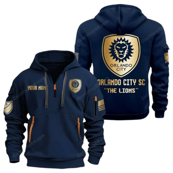 Outdoor Half-Zip Hoodie, Team Spirit Logo Design MLS030 - Navy