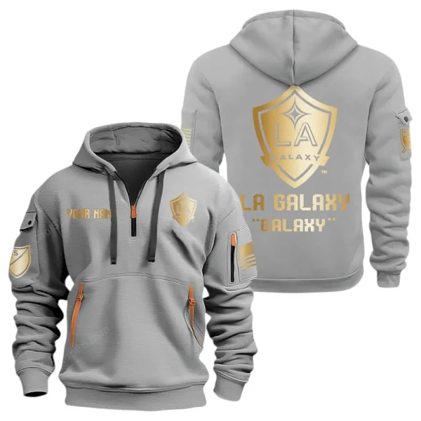 Street-Style Hoodie Half Zipper, Modern Sports Logo MLS030 - Gray