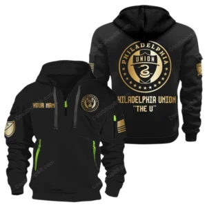 Casual Sports Hoodie Half Zipper, Modern Logo Detail Printing MLS030 - Black
