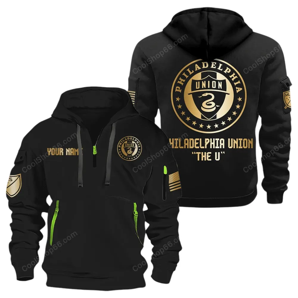 Casual Sports Hoodie Half Zipper, Modern Logo Detail Printing MLS030 - Black