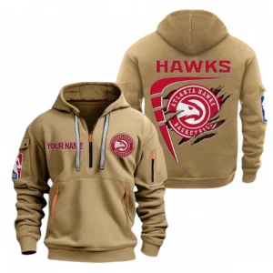 Lightweight Sports Hoodie Half Zipper, Unique Logo Print NBA070 - Khaki