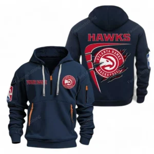 Street-Style Hoodie Half Zipper, Modern Sports Logo NBA070 - Navy