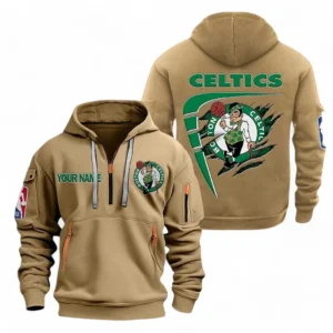 Athletic Half-Zip Hoodie, Team-Style Logo Print Hoodie Gift For Football Fans NBA070 - Khaki
