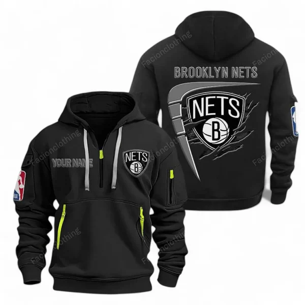 Urban Streetwear Hoodie, Half-Zip with Exclusive Logo NBA070 - Black