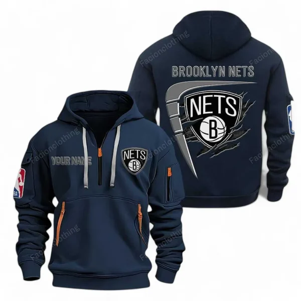 Outdoor Half-Zip Hoodie, Team Spirit Logo Design NBA070 - Navy