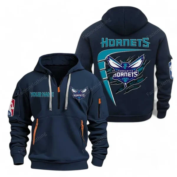 Fan Gift Hoodie Half Zipper, Sports-Inspired Logo Design NBA070 - Navy