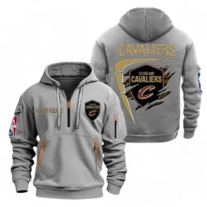 Outdoor Half-Zip Hoodie, Team Spirit Logo Design NBA070 - Gray