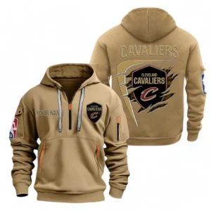 Lightweight Sports Hoodie Half Zipper, Unique Logo Print NBA070 - Khaki