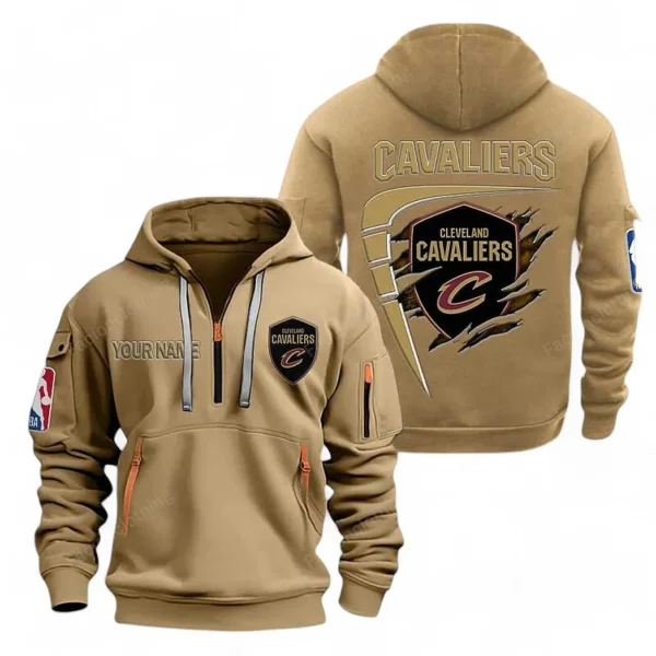 Lightweight Sports Hoodie Half Zipper, Unique Logo Print NBA070 - Khaki
