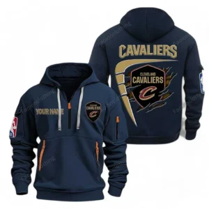 Street-Style Hoodie Half Zipper, Modern Sports Logo NBA070 - Navy