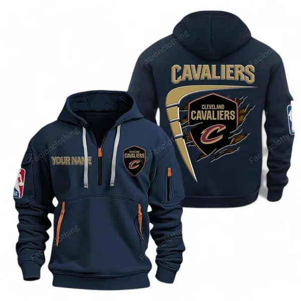 Street-Style Hoodie Half Zipper, Modern Sports Logo NBA070 - Navy