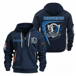 Casual Sports Hoodie Half Zipper, Modern Logo Detail Printing NBA070 - Navy