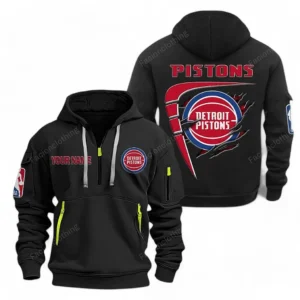 Lightweight Sports Hoodie Half Zipper, Unique Logo Print NBA070 - Black