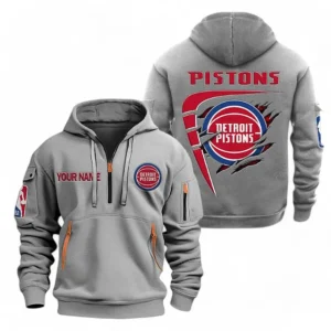 Street-Style Hoodie Half Zipper, Modern Sports Logo NBA070 - Gray