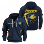 Casual Sports Hoodie Half Zipper, Modern Logo Detail Printing NBA070 - Navy