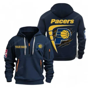 Casual Sports Hoodie Half Zipper, Modern Logo Detail Printing NBA070 - Navy