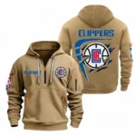 Everyday Hoodie Half Zipper, Athletic-Inspired Logo NBA070 - Khaki