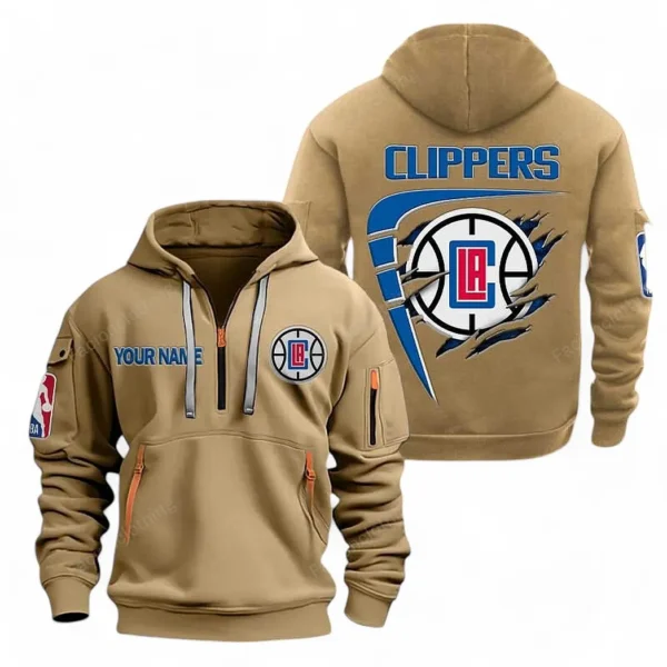 Everyday Hoodie Half Zipper, Athletic-Inspired Logo NBA070 - Khaki