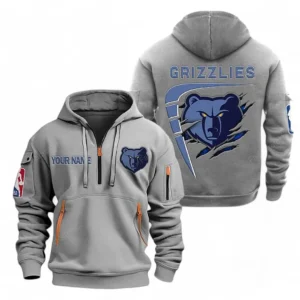Casual Sports Hoodie Half Zipper, Modern Logo Detail Printing NBA070 - Gray