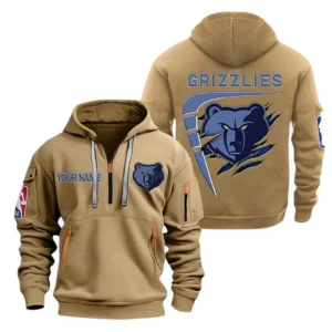 Urban Streetwear Hoodie, Half-Zip with Exclusive Logo NBA070 - Khaki