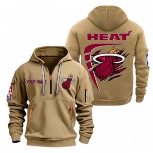 Lightweight Sports Hoodie Half Zipper, Unique Logo Print NBA070 - Khaki