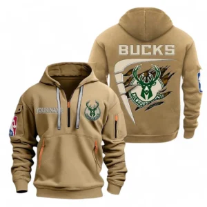 Athletic Half-Zip Hoodie, Team-Style Logo Print Hoodie Gift For Football Fans NBA070 - Khaki