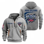 Street-Style Hoodie Half Zipper, Modern Sports Logo NBA070 - Gray