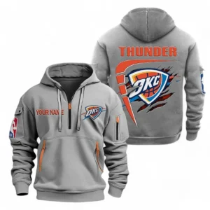 Outdoor Half-Zip Hoodie, Team Spirit Logo Design NBA070 - Gray
