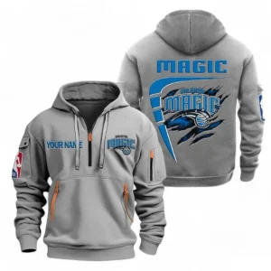 Fan Gift Hoodie Half Zipper, Sports-Inspired Logo Design NBA070 - Gray